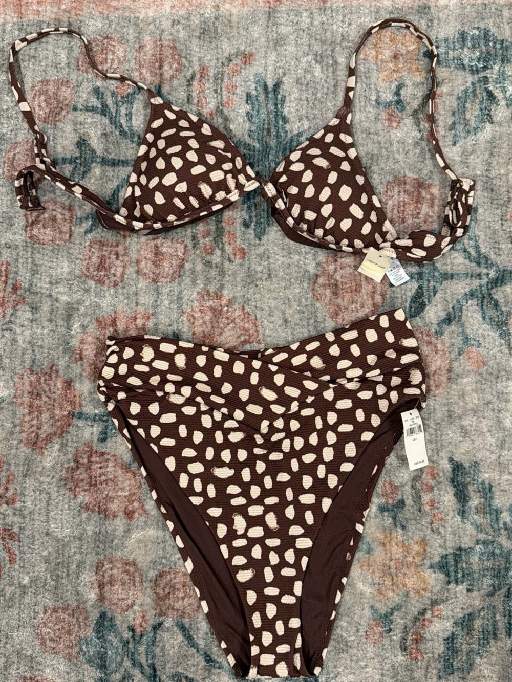 Aerie High-Waist Brown Pebble Print Bikini Set - Women Swim